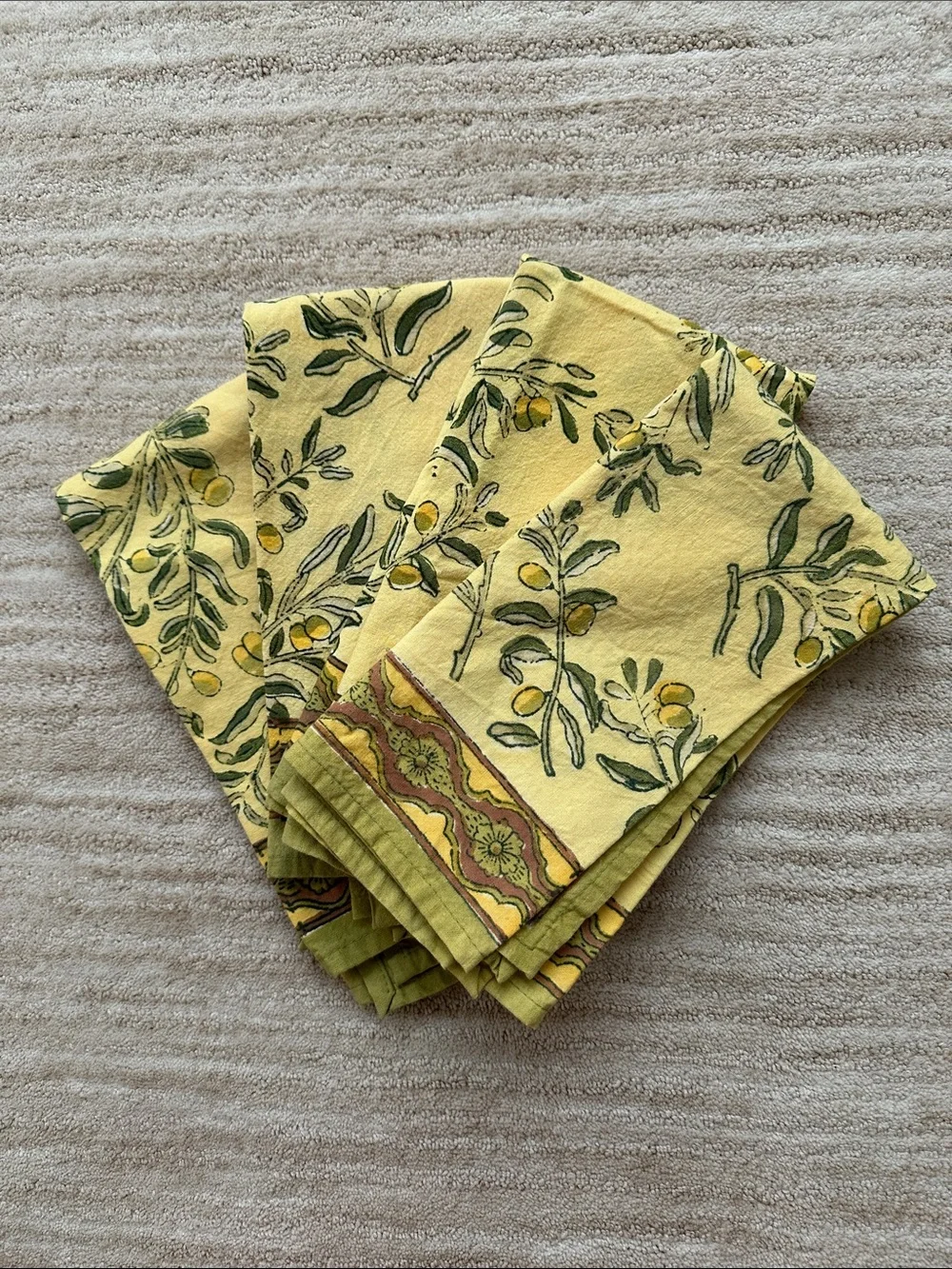 Set of 4 Couleur Nature Olive Tree Napkins Yellow/Green Designed by Bruno Lamy